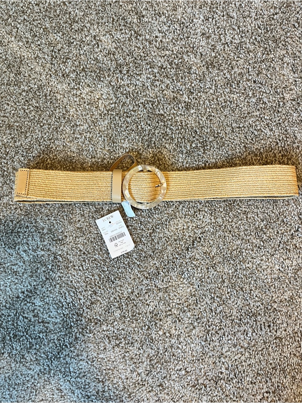 J.Crew Factory Natural Woven Straw Stretch Waist Belt (Style B0920).